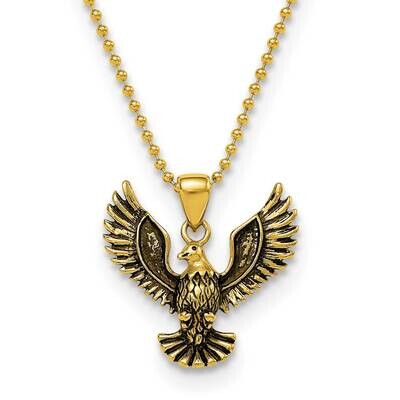 Stainless Steel Antiqued IP Yellow Eagle Pendant 22in 2mm Necklace SRN851GP-22