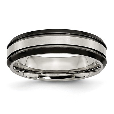 Beveled Edge 6mm Black Ip-Plated Satin/Polished Band Titanium TB241-10