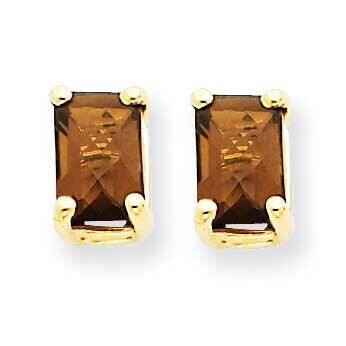 6x4 Octagon Checker-Cut Smoky Quartz Earrings 14k Gold XE65CQ, MPN: XE65CQ, 883957094885