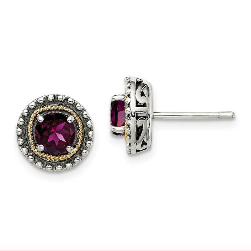 Rhodolite Garnet Earrings Sterling Silver with 14k Gold Accent QTC1684