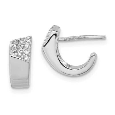 Polished CZ Post J-Hoop Earrings Sterling Silver Rhodium-Plated QE12450, MPN: QE12450,