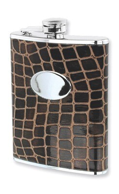 Brown Faux Leather 8Oz Hip Flask Stainless Steel GP2742