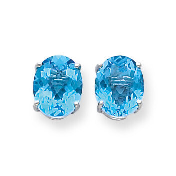 10x8mm Oval Blue Topaz Checker Earrings 14k White Gold XE90WBC, MPN: XE90WBC, 883957226668