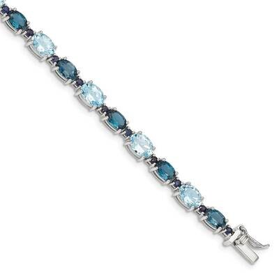 Oval London Blue/Sky Blue Topaz Bracelet Sterling Silver Rhodium-plated QG4907-7.25, MPN: QG4907-7.…