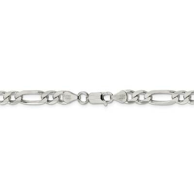 26 Inch Rhodium-plated 6.5mm Figaro Chain Sterling Silver QFG180R-26, MPN: QFG180R-26, 883957905419