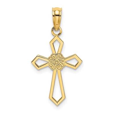 Flat Cross with Flower Charm 14k Gold Cut-out K8488, MPN: K8488, 637218044115