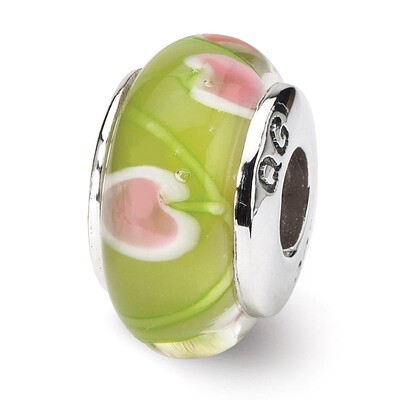 Green Pink Hand-blown Glass Bead - Sterling Silver QRS649, MPN: QRS649, 883957725598