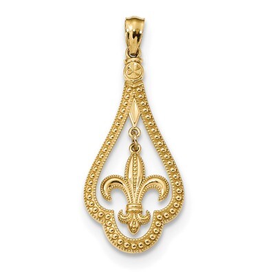 Fleur de Lis Dangle Pendant 14k Gold Diamond-cut Polished K5940, MPN: K5940, 883957874043