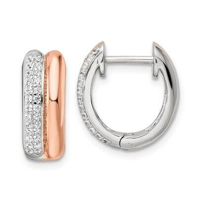 Polished Pave CZ Diamond Hinged Hoop Earrings Sterling Silver Rose-Tone QE16314, MPN: QE16314, 1969…