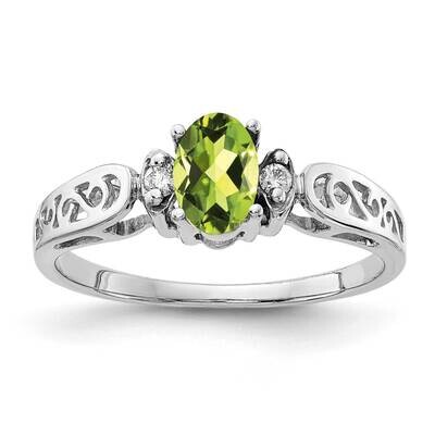6x4mm Oval Peridot AAA Diamond Ring 14k White Gold X9735PE/AAA, MPN: X9735PE/AAA, 883957645780