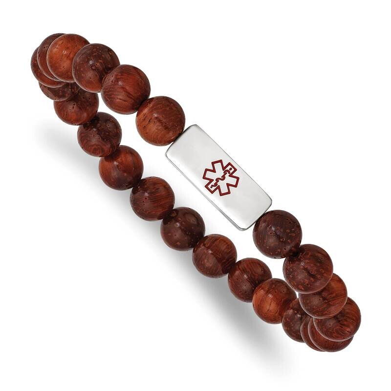 Enamel Medical Id Padauk Wood Bracelet Stainless Steel Polished SRB2809, MPN: SRB2809, 191101861697