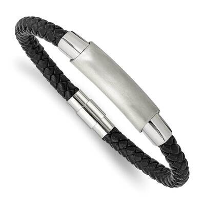 Braided Black Leather 8.25 Inch Bracelet Stainless Steel Brushed and Polished SRB2795, MPN: SRB2795…