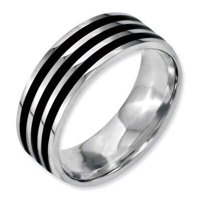 8mm Black IP-plated Striped Polished Band - Stainless Steel SR156 by Chisel, MPN: SR156, 8839570023…
