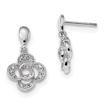 CZ Diamond Flower Dangle Post Earrings Sterling Silver Rhodium-plated QE13820, MPN: QE13820,
