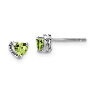 Peridot Heart Post Earrings Sterling Silver Rhodium Plated QE14916AUG, MPN: QE14916AUG, 883957331386