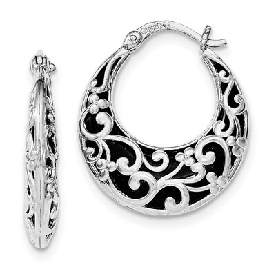 Onyx Hinged Post Earrings Sterling Silver Rhodium-plated QE12030, MPN: QE12030, 191101299537