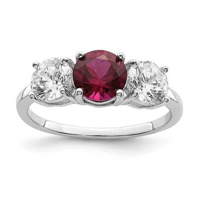 Created Corundum &amp; CZ Diamond 3 Stone Ring Sterling Silver Rhodium-plated QR7021, MPN: QR7021,