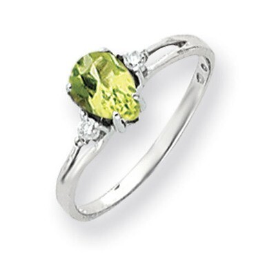 Peridot Checker Diamond Ring 7x5mm Pear 14k white Gold Y4626PC/A, MPN: Y4626PC/A, 883957471532