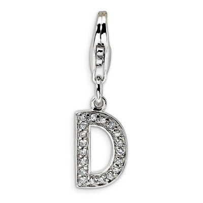 Letter D Charm Sterling Silver Synthetic Diamond QCC105D by Amore La Vita, MPN: QCC105D, 8839573300…