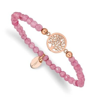 Rose Ip Tree Of Life Red Jade Stretch Bracelet Stainless Steel Polished SRB2337, MPN: SRB2337, 1911…