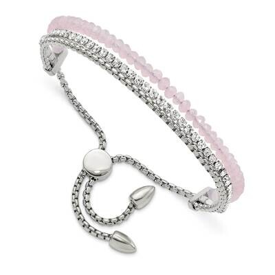 Pink and White Crystal Adjustable Bracelet Stainless Steel Polished SRB2942, MPN: SRB2942, 19110186…