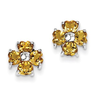 Citrine Flower Post Earrings Sterling Silver Rhodium QDX753, MPN: QDX753, 886774645674