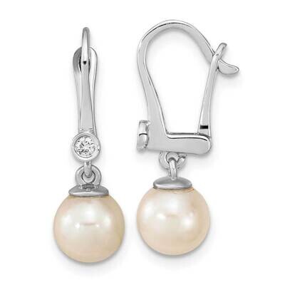 7-8mm Round White Saltwater Akoya Pearl .05Ct Diamond Dangle Ea 14k White Gold XF803E, MPN: XF803E,…
