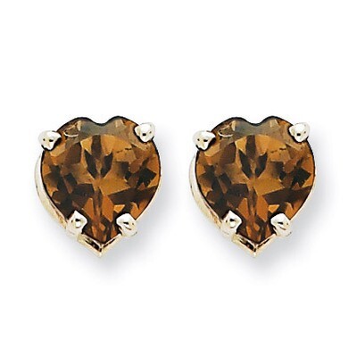 7mm Heart Smokey Quartz Earrings 14k White Gold XE99WCQ, MPN: XE99WCQ, 883957111094