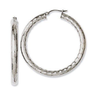 Textured &amp; Polished Hollow Hoop Earrings - Stainless Steel SRE668 by Chisel, MPN: SRE668, 191101075…