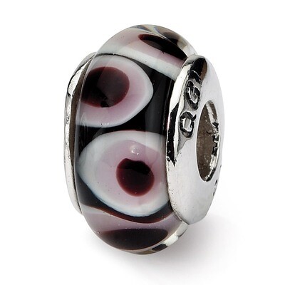 Black Pink Hand-blown Glass Bead - Sterling Silver QRS598, MPN: QRS598, 883957725086