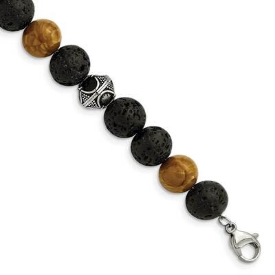 9.5-10mm Lava Red Wood Stone with 1 Inch Extension Bracelet Stainless Steel Antiqued SRB2972-7.25, …
