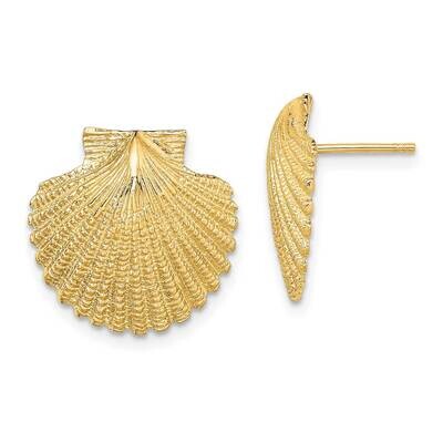 Textured Scallop Shell Post Earrings 14k Gold 2-D TE840, MPN: TE840, 637218068913