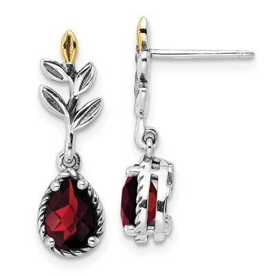 Sterling Silver with Leaf 1.49Ga Garnet Dangle Post Earrings 14k Gold QTC1763, MPN: QTC1763,