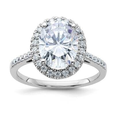 3 1/3ct. D E F Pure Light Oval Moissanite Halo Engagement Ring 14k White Gold RM2043E-300-WMP, MPN:…