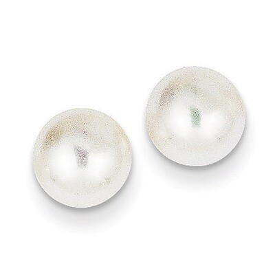 7-8mm White Button Cultured Pearl Stud Earrings 14k Gold X70BW, MPN: X70BW, 815479016427