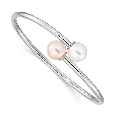 10-11mm Wht Pink Imitation Shell Pearl Bangle Sterling Silver Rhodium-plated QMJB133WP, MPN: QMJB13…