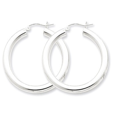 4mm Round Hoop Earrings Sterling Silver Rhodium-plated QE816, MPN: QE816, 883957940991