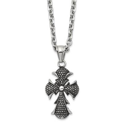Antiqued Polished and Textured Cross 24 Inch Necklace Stainless Steel SRN2845-24 by Chisel, MPN: SR…