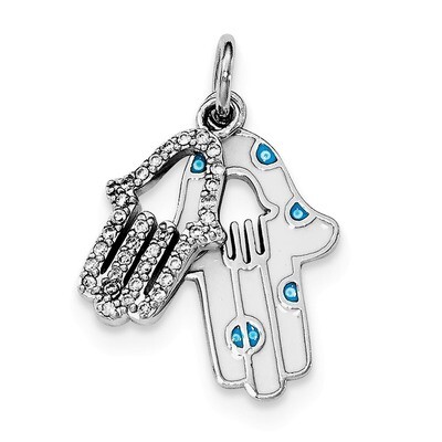 Enamel Hamsa with CZ Diamond pendant Sterling Silver Rhodium-plated QC8443, MPN: QC8443, 1911013620…