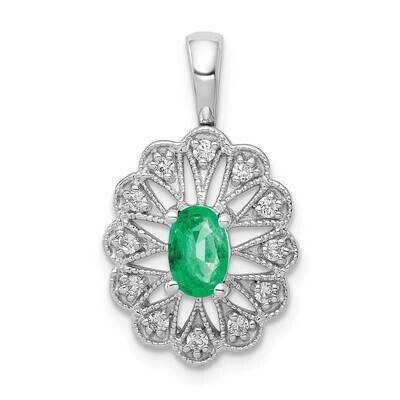 Fancy Diamond and Oval Emerald Pendant 14k White Gold PM5279-EM-016-WA, MPN: PM5279-EM-016-WA, 8839…