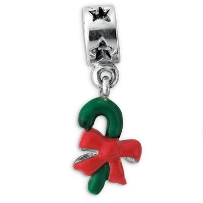 Green Enameled Candycane Dangle Bead - Sterling Silver QRS1963, MPN: QRS1963, 883957505671