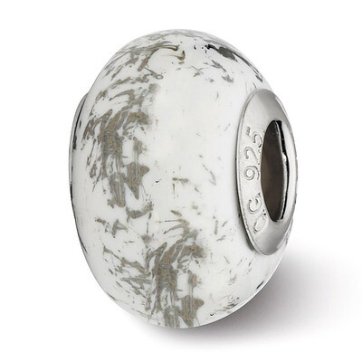White with Platinum Foil Ceramic Bead - Sterling Silver QRS2330, MPN: QRS2330, 883957514208