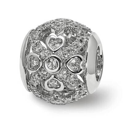 CZ Diamond with Hearts Bead Sterling Silver QRS3969, MPN: QRS3969,