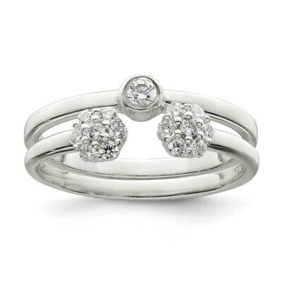 Bezel CZ Diamond and Floral Ring Set Sterling Silver QR7294, MPN: QR7294,