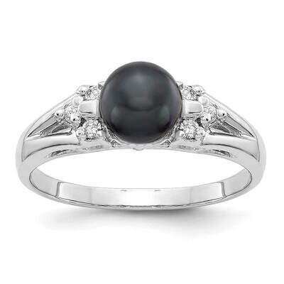 6mm Black Fw Cultured Pearl Aa Diamond Ring 14k White Gold Y4389BP/AA, MPN: Y4389BP_AA, 883957098753