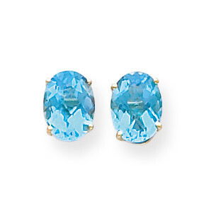 8x6mm Oval Blue Topaz Checker Earrings 14k Gold XE88BC, MPN: XE88BC, 883957108155