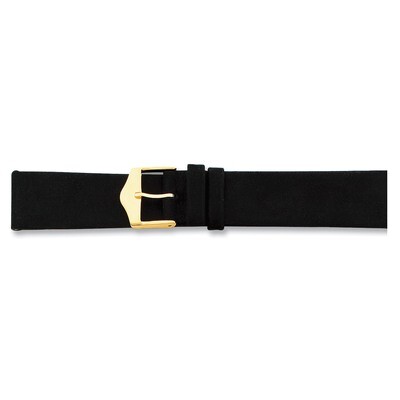 17mm Black Suede Leather Buckle Watch Band 7.5 Inch Gold-tone BA120-17, MPN: BA120-17, 602269624272
