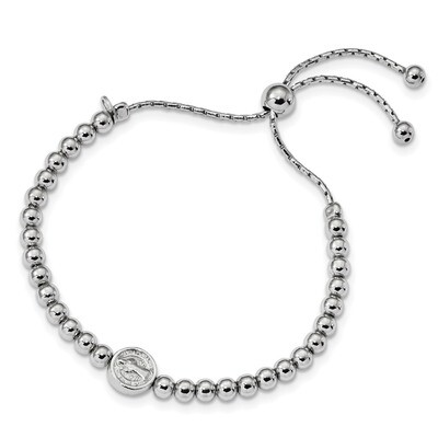 Beaded Saint Medal 5in to 8.25in Bracelet 9 Inch Sterling Silver Rhodium-plated QG4563, MPN: QG4563…