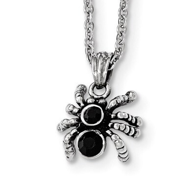 Antiqued &amp; Polished with Crystal Spider Necklace Stainless Steel SRN1897-18