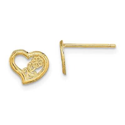 Open Heart with Flower Post Earrings 14k Gold TE708, MPN: TE708, 637218058457